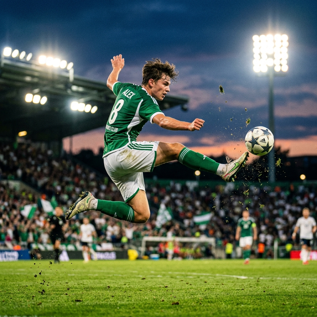 Jugador pateando balón en el aire