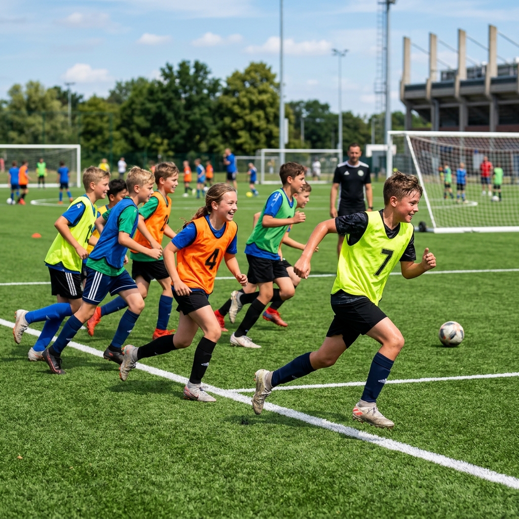 Niños corriendo en entrenamiento